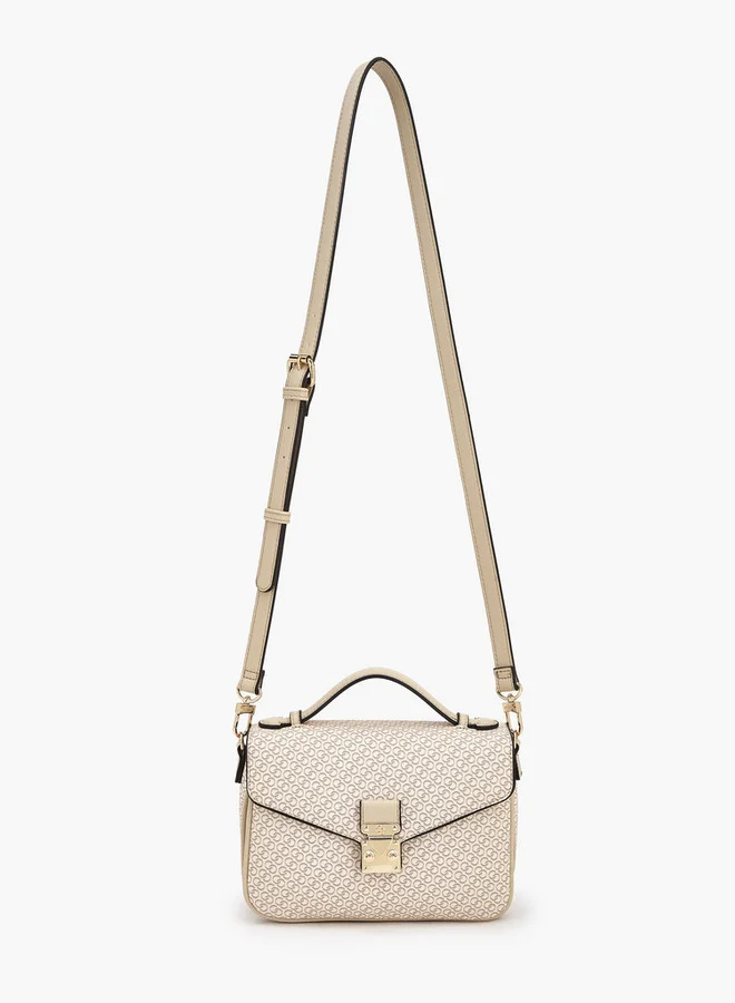 سيليست Monogram Print Satchel Bag With Button Closure